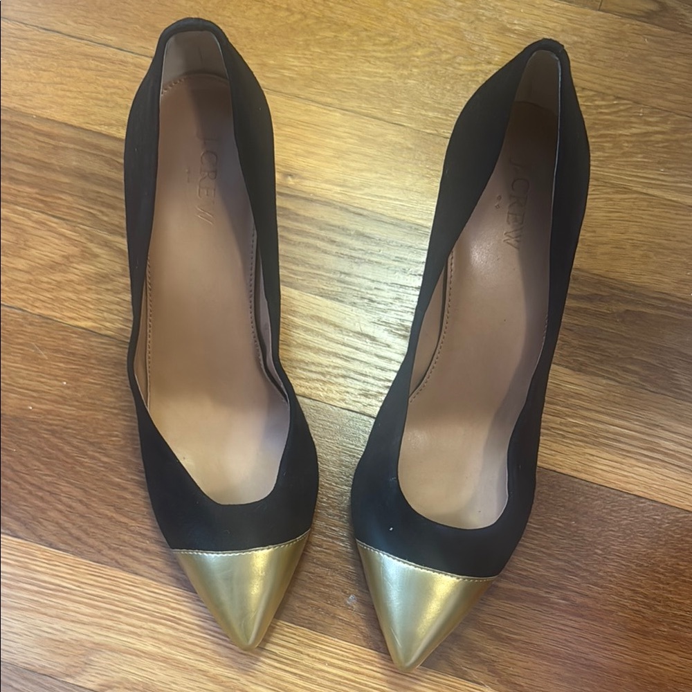 J. Crew Black and Gold Pointed Heels